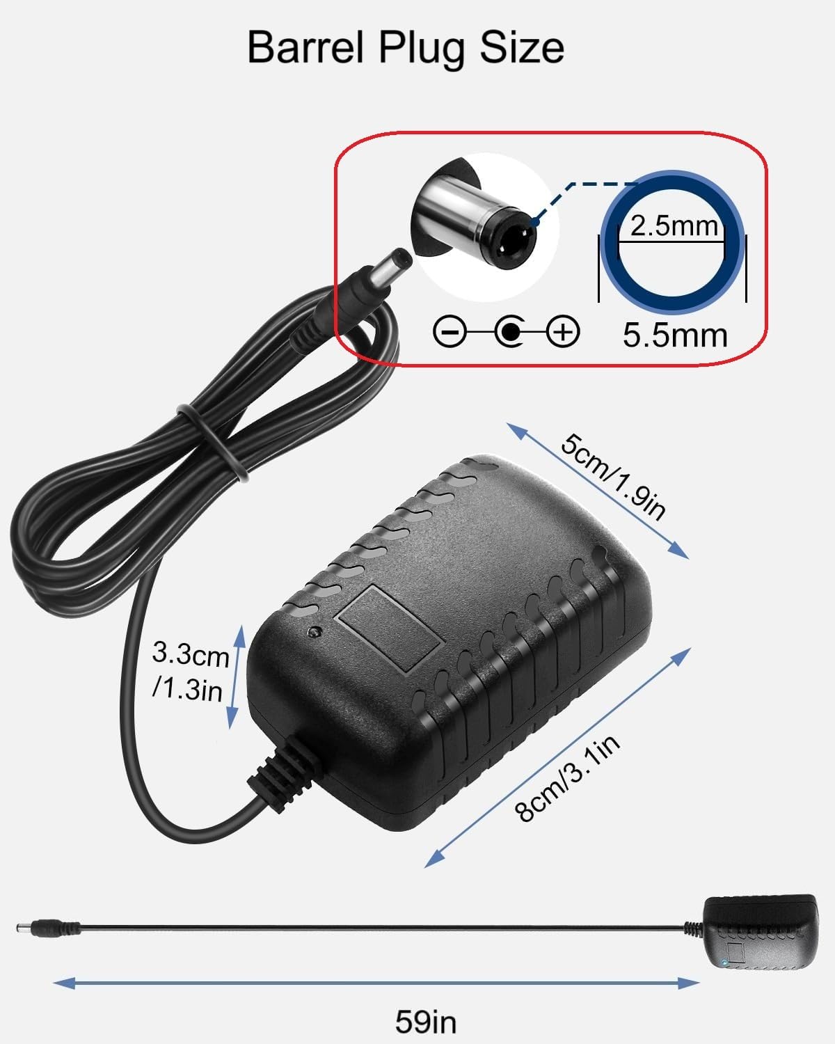 12V DC Power Supply 2A Universal AC Adapter, 100-240 50/60Hz to 12 Volts 2Amp Transformer, DC 12V Power Adapter Cord, 【5.5mm x 2.5mm Barrel Plug】