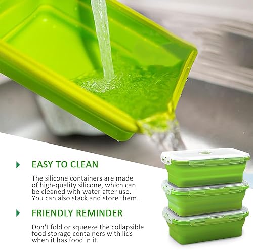 Miniatura 5 de Alimat PluS Contenedores Plegables de Almacenamiento de Alimentos de 27 onzas con Tapas, Juego de 3 Piezas de 800ml Contenedores de Almacenamiento