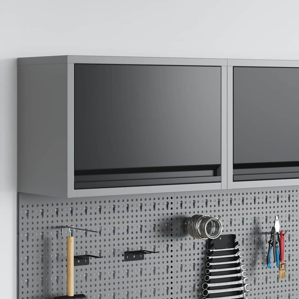 vidaXL Armoire à outils avec stockage Noir et gris 50 x 25 x 35 cm, Atelier, coffre à outils en acier rectangulaire, rangement durable, organisateur moderne pour garage