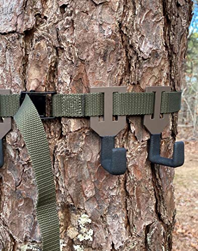Big Whitetail Dreams Treestand Gear Hanger - No Plastic Parts - On Your Tree In Seconds - Public Land Legal - Made To Last A Lifetime - Coated Hangers To Eliminate Noise And Non Slip Strap Attachment #TOP4