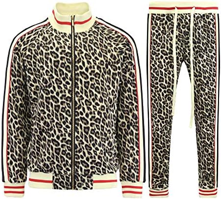 G-Style USA Men's Leopard Track Suit Set with Drawstring Waistband ST567 - Brown - 3X-Large - V1H