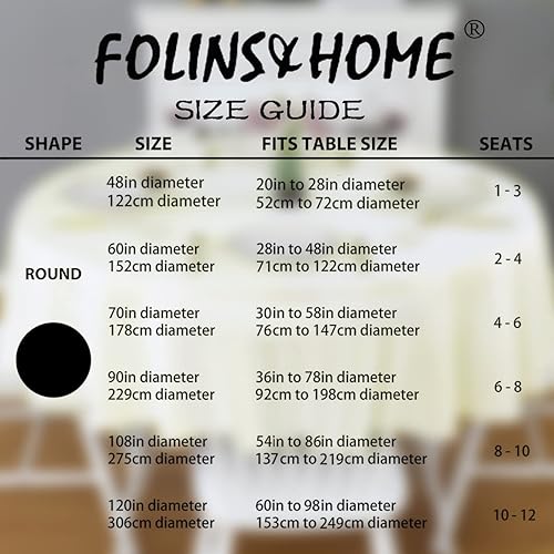 Miniatura 6 de FOLINS&HOME Mantel redondo color crema de 60 pulgadas, impermeable, resistente, sin arrugas, tela de poliéster, mantel circular, a prueba de