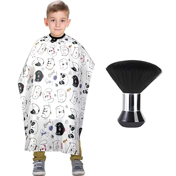 Kids Barber Cape with Neck Duster Brush, Salon Hair Cutting Cape