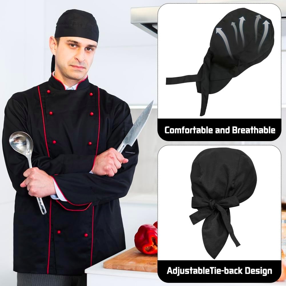 4 Pack Adjustable Tie Back Chef Cap - Breathable Cooking Kitchen Hat for Women & Men - Image 2