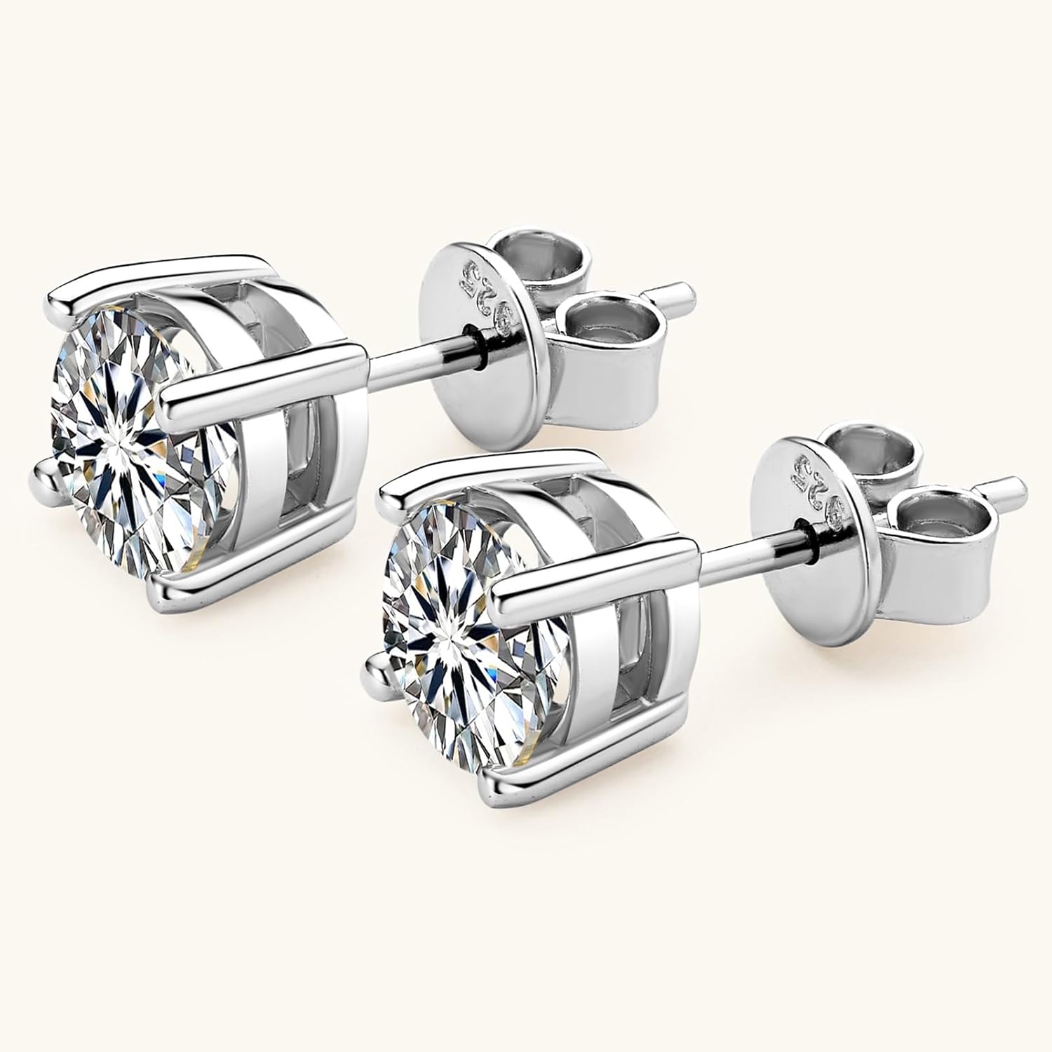 Moissanite Stud Earrings, 0.6ct-4ct D Color Round Cut Moissanite, 925 Sterling Silver 4 Prong Stud Earrings for Women or Men - Image 4