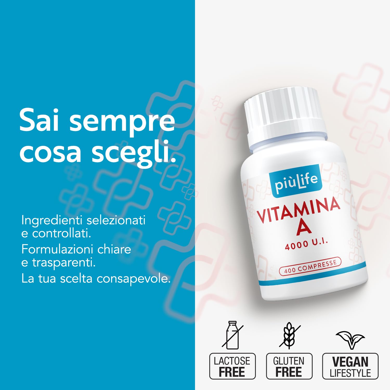 Vitamina A Pura 1200mcg PiùLife 4000 UI Per Compressa, Retinoidi Integratore, Vitamina A Retinolo (Acetato Di Retinile) Antiossidante Integratore Occhi Vista Pelle, Difese Immunitarie