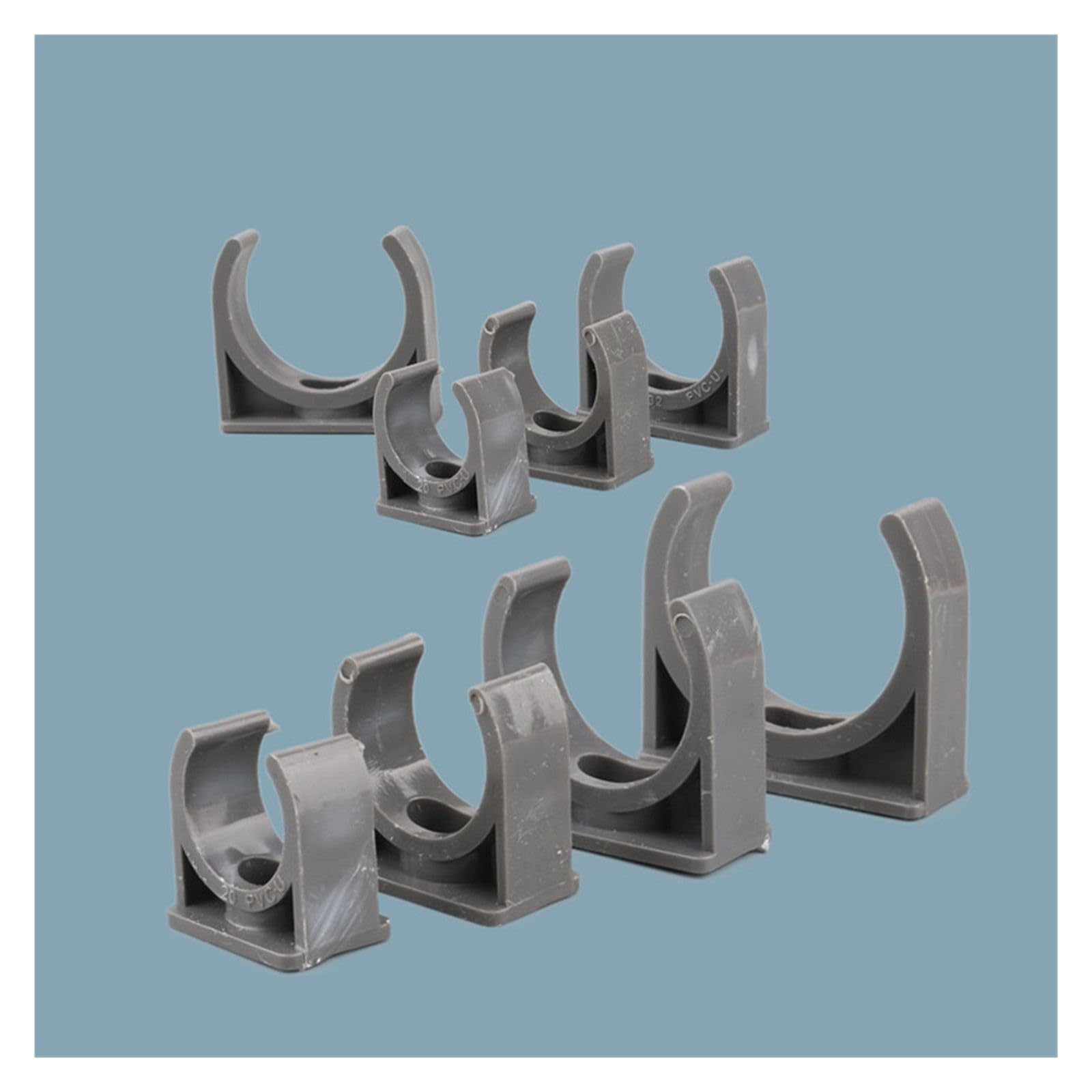Zaciski rurowe, Zaciski rurowe PCV w kształcie litery U, zestaw 10 sztuk, szare, 20-75 mm(50mm)