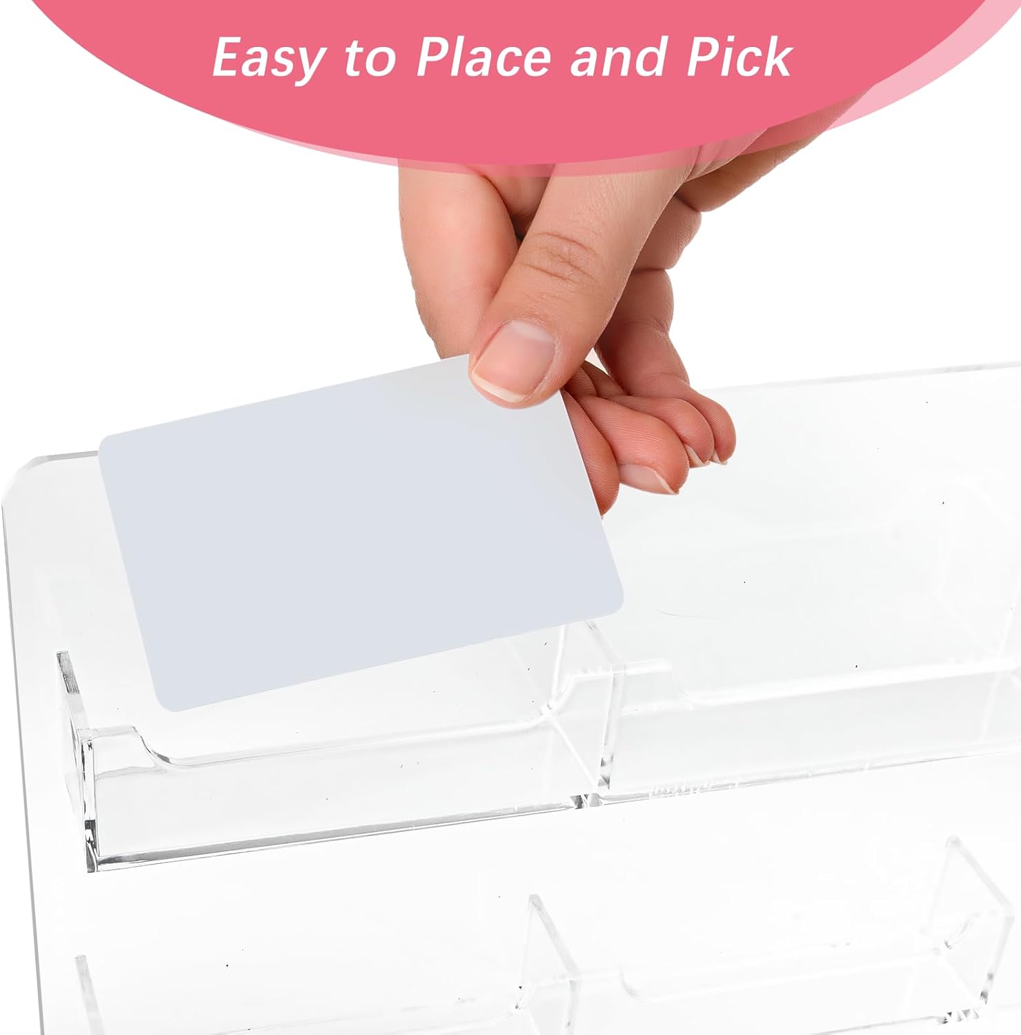 Business Card Holder Wall Mount Clear Sticker Display Marketing Holder Acrylic Business Card Stand Multi Pocket Rack Organizer Space Saver for Home Office