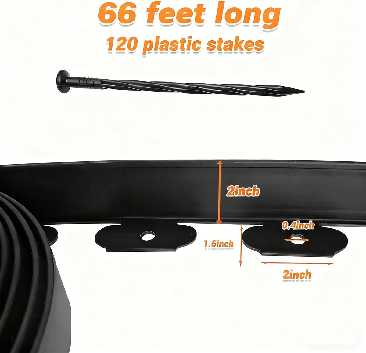 2In× 66Ft Landscape Edging with 120 Stakes, No Dig Garden Edging for Lawn Edging,Landscape Border Passway Border and Flower Bed Border
