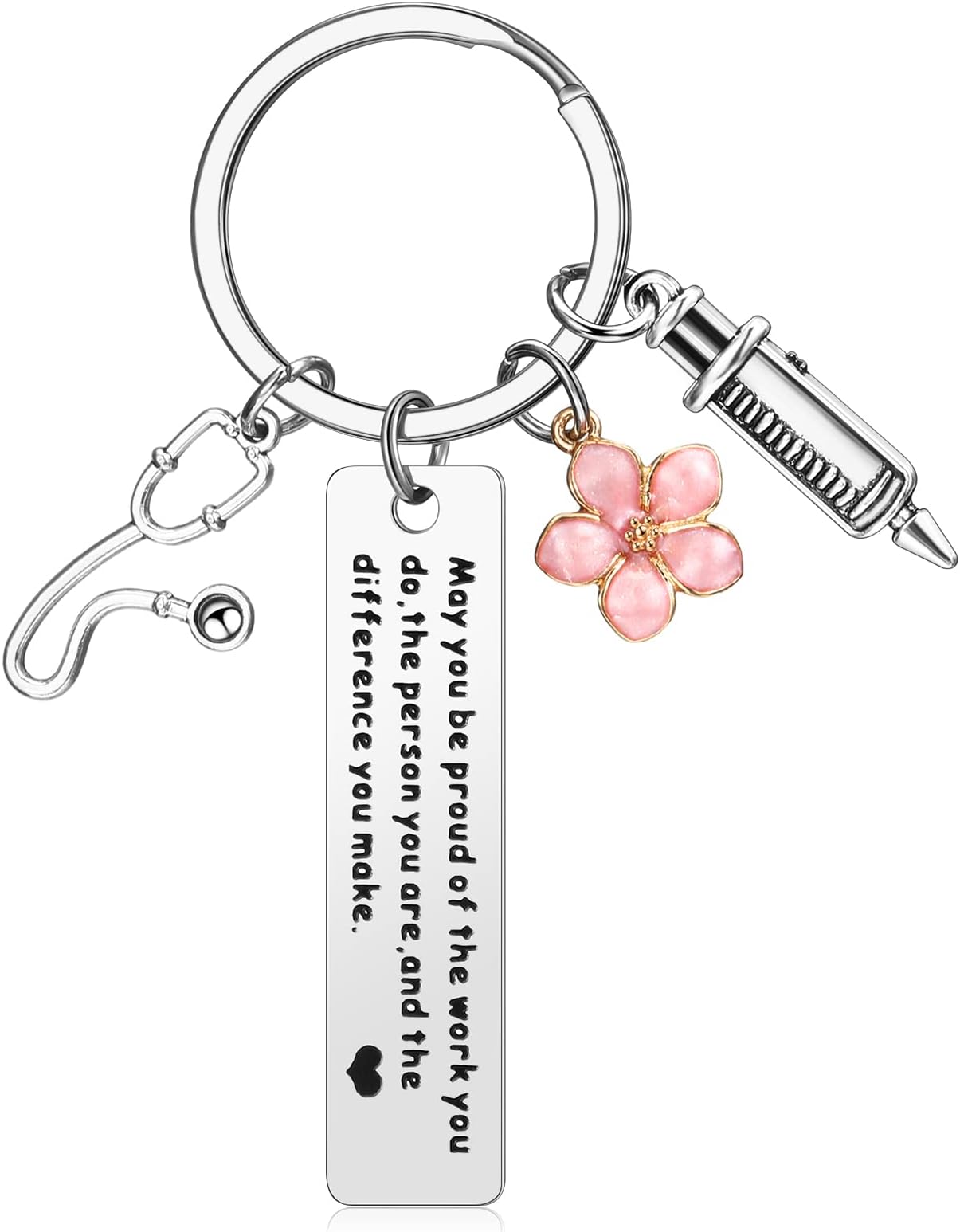 Nurse Gifts Nurse Keychain Doctor Nurse Medical Student Gifts Nursing School Graduation Gifts Simulation Stethoscope Syringe Keyring Inspiration Keychain for Women Men Nurse Day Birthday Christmas
