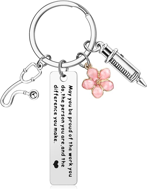 Nurse Gifts Nurse Keychain Doctor Nurse Medical Student Gifts Nursing School Graduation Gifts Simulation Stethoscope Syringe Keyring Inspiration Keychain for Women Men Nurse Day Birthday Christmas