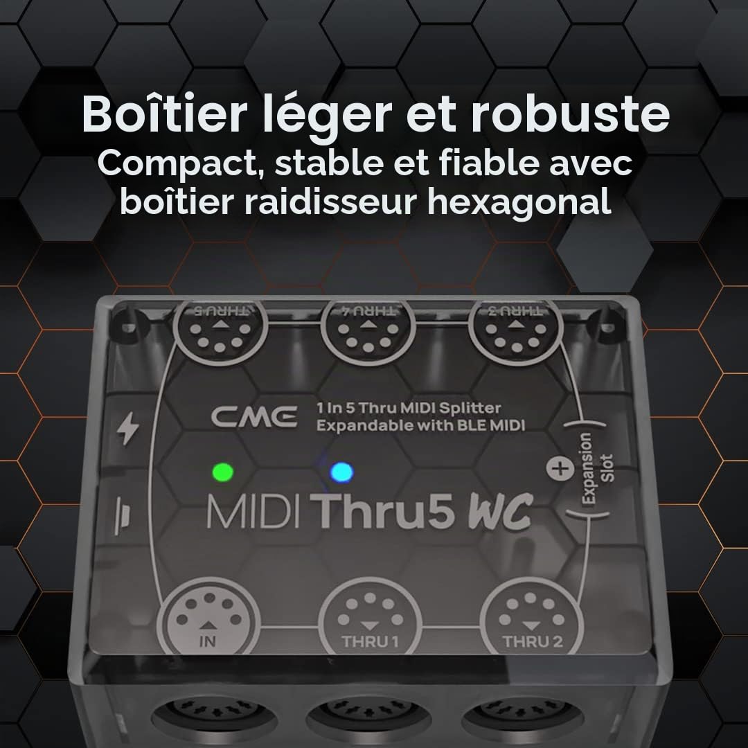 CME MIDI Thru5 WC – Répartiteur DIN 5 Broches 1 Entrée / 5 Sorties, Compatible SysEx, Clock et MPE, Extension Bluetooth Optionnelle