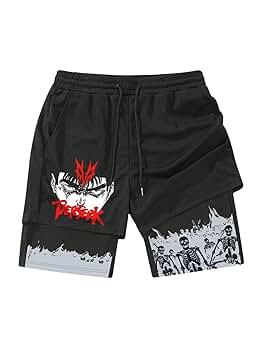 GORGLITTER Men's 2 in 1 Anime Graphic Gym Shorts Quick Dry