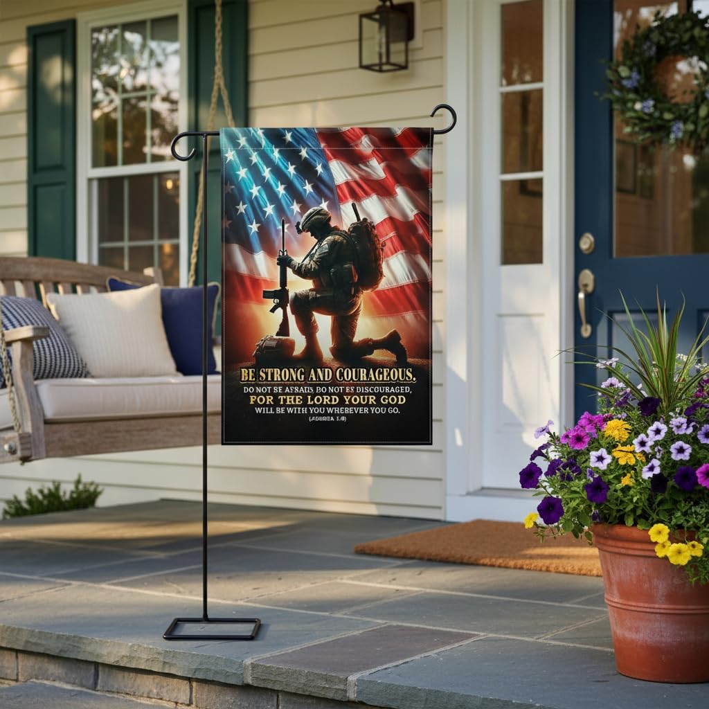 Christian Military Praying Soldier Garden Flag 12x18 In Doublesided Joshua 1:9 Bible Verse Outdoor Decor Veterans Day Memorial Day Faith Tribute for US Military - Image 7