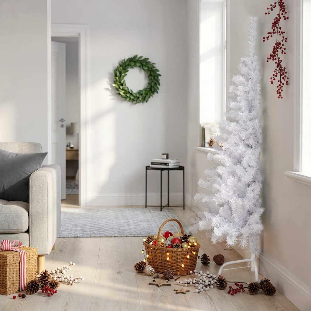 Albero di Natale artificiale bianco, 150 cm, in PVC, con supporto in acciaio, 95 cm di larghezza, 340 punte, realistico, per soggiorno, interni ed esterni protetti