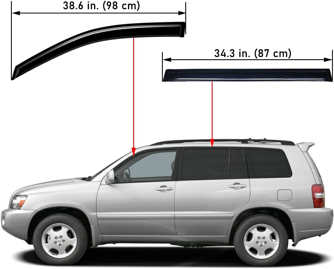 Lightronic Extra Durable Outside-Mount Auto Vent Window Visor, Fits 2001-2007 Toyota Highlander Base, Limited, Sport, Hybrid Limited, Hybrid, UV Protection Rain Guards Wind Deflectors, Smoke, 4-Pcs