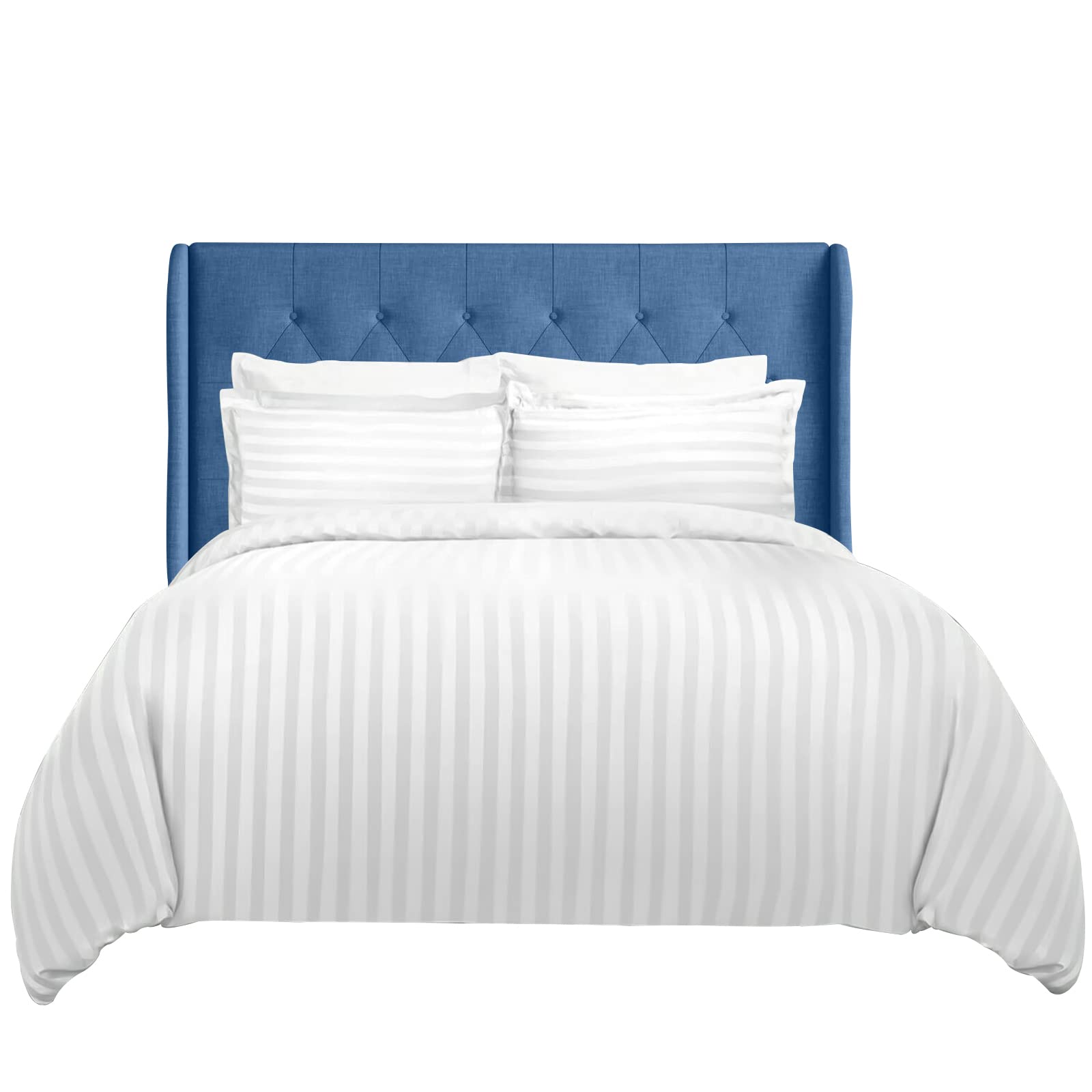 Linens World White Super King Duvet Set - 3Pc Hypoallergenic Satin Stripes Microfiber Quilt Superking Duvets Set With Pillow Cases-Breathable & Anti Wrinkle Superking Duvet Cover Set (White)