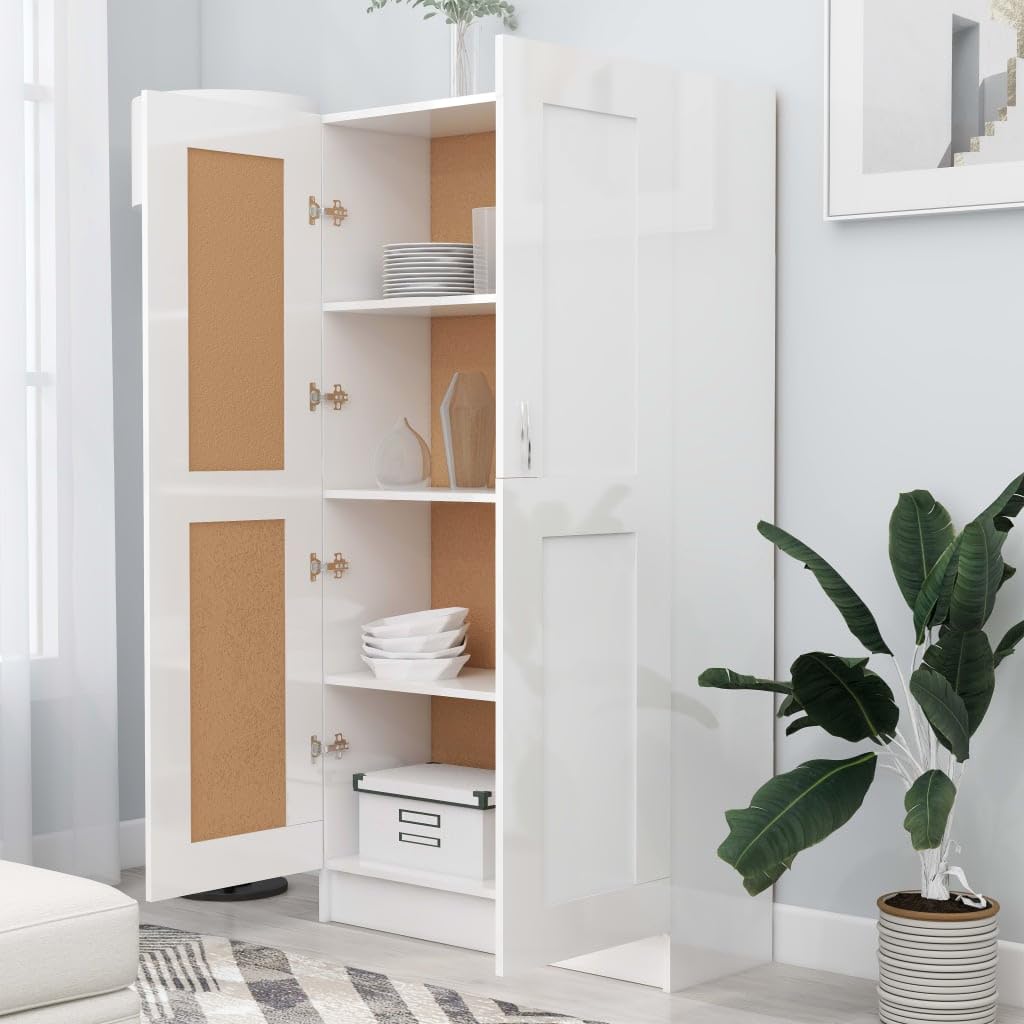 IKAYAA Bücherschrank Armadietto in Holz Armadio Porte Battenti Aktenschrank Armadietto per Garage Armadio Ufficio Mobili Ufficio-Bianco lucido-150 cm
