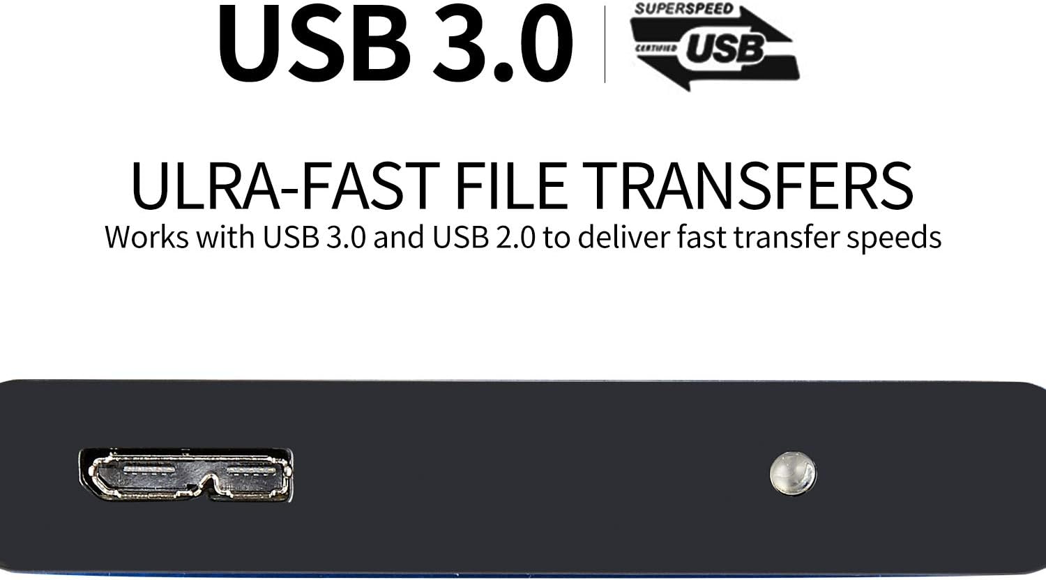 Portable SATA External Hard Drive HDD 2TB 1TB 500GB USB3.0 Ulra-Fast File Transfers for Windows, Mac and Linux (2TB, Blue)