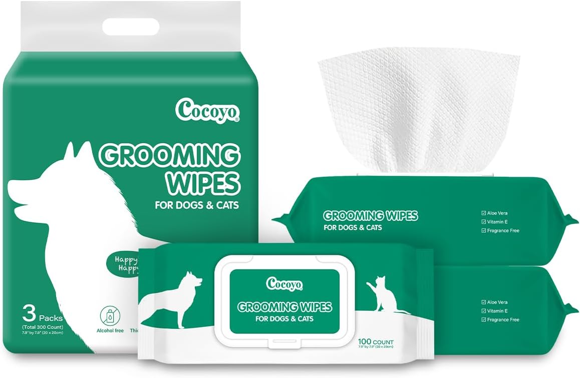 Disposable Wet Wipes for Dogs & Cats I 300 Wipes for Cleaning and Deodorizing - Plant-Based, Hypoallergenic Pet Wipes for Puppies - Wipes for Paws, Butt, & Body - Fragrance Free