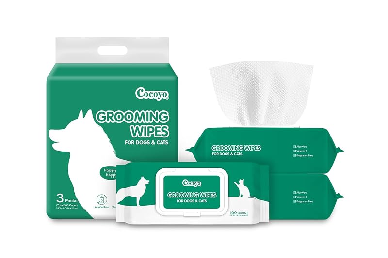 Lenços umedecidos para higiene de cães e gatos COCOYO, à base de plantas, sem fragrância, 300 unidades