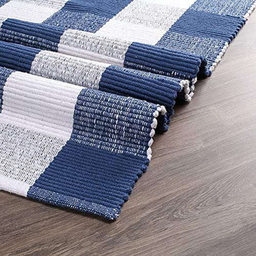 Buffalo Plaid Rugs For Living Room 24X36 Inch- Blue White, Kitchen Rugs,Entry Way Rugs, Door Rugs, Area Rugs,Farmhouse Bath Room Rugs,Buffalo Check Rugs,Woven Rag Rugs,2X3 Rugs,Revirsible Rugs Cotton #TOP1