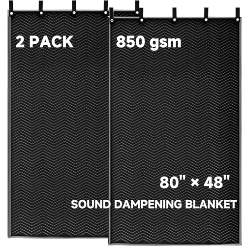 2 Pcs Large Sound Dampening Blanket 48' x 80', 850GSM Acoustic Sound Blanket with Grommets,Heavy...