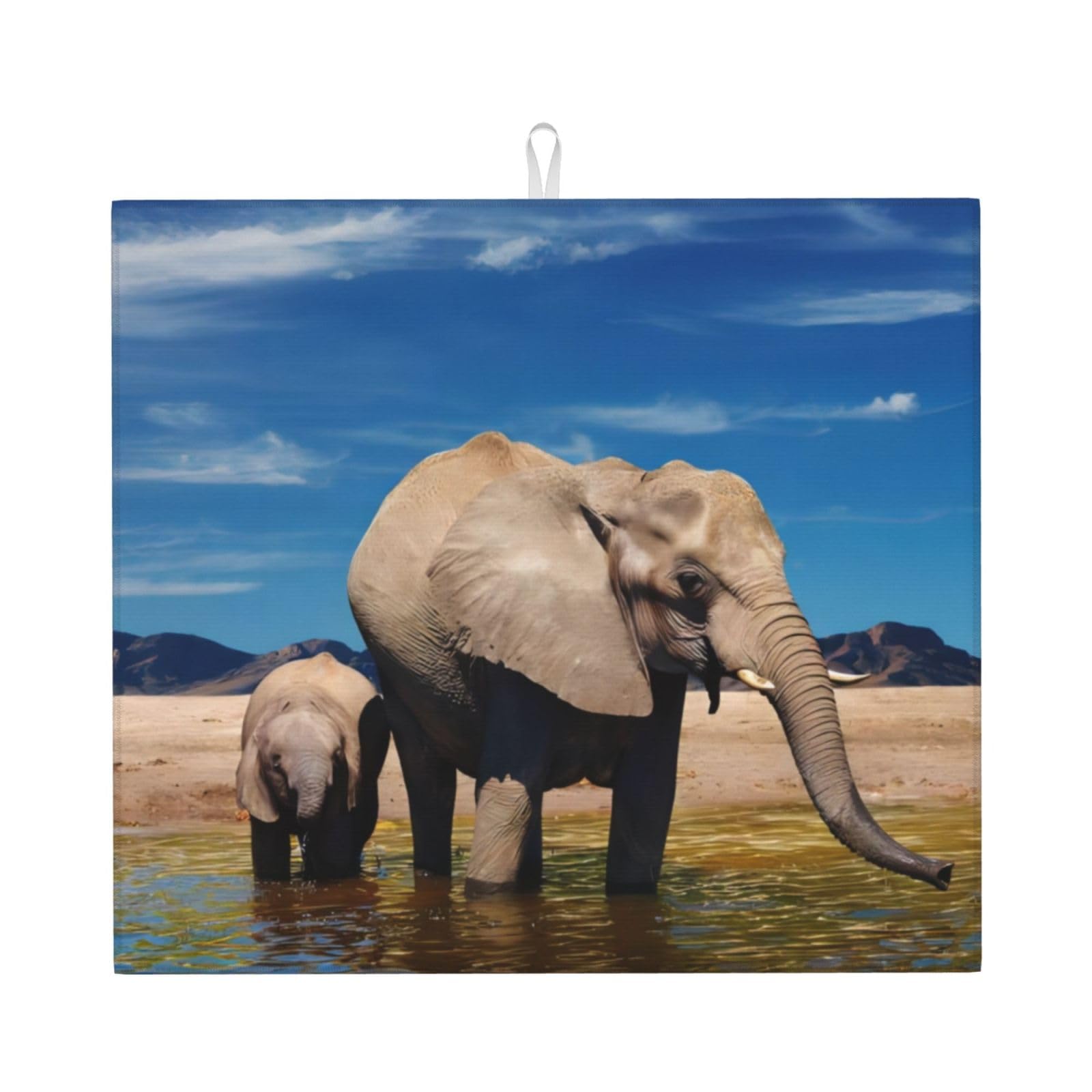 YYHWHJDE Big Ears Elephant Prints Kitchen Drying Mat – Absorbent Microfiber Throw for Dishes, Non-Slip Counter Cover, Quick-Dry Layer with Durable Construction