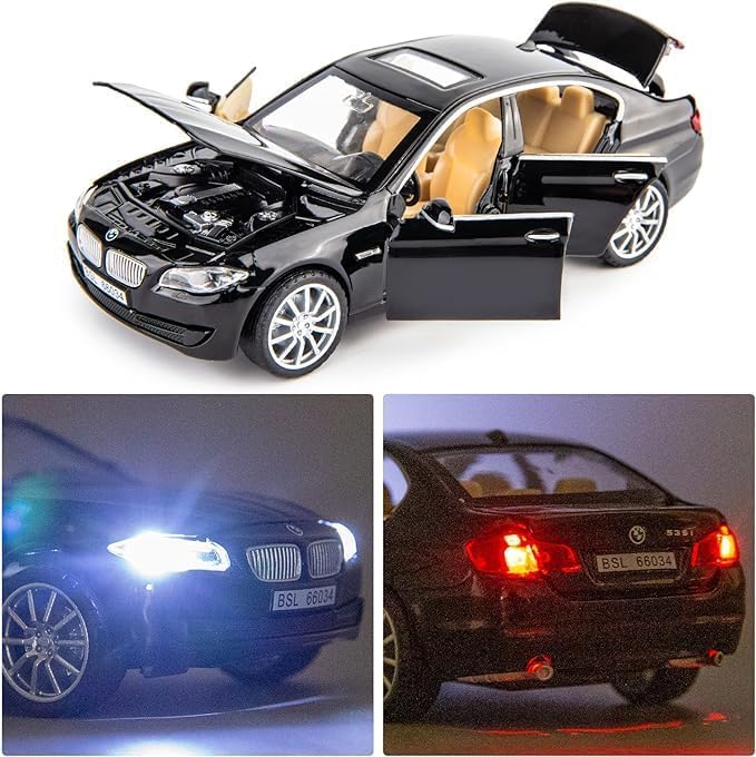 Image of Exclusive Alloy Metal Pull Back Die-Cast Car Diecast Metal Pullback Toy Car with Openable 6 Doors,Light Music Boys Gifts Toys (1:32 B-M-W 535i - Multicolor)