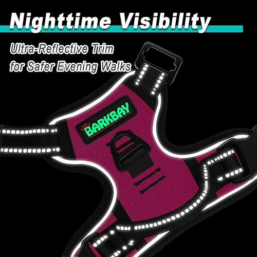 Miniatura 7 de BARKBAY Arnés para perro sin tirones con 3 hebillas de clip frontal, resistente, reflectante, mango de fácil control para pasear perros grandes