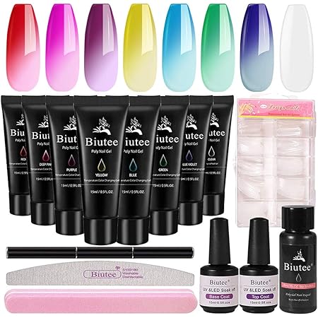 Amazon Biutee 温感変色ジェル 長さだし 15ml 8色から選べ 長さ出しチップ モデルガイド Poly Gel ネイルブラシ 専用液 ベースコート トップコート ネイルファイル ネイルチップ100枚 Biutee ジェルネイル 通販