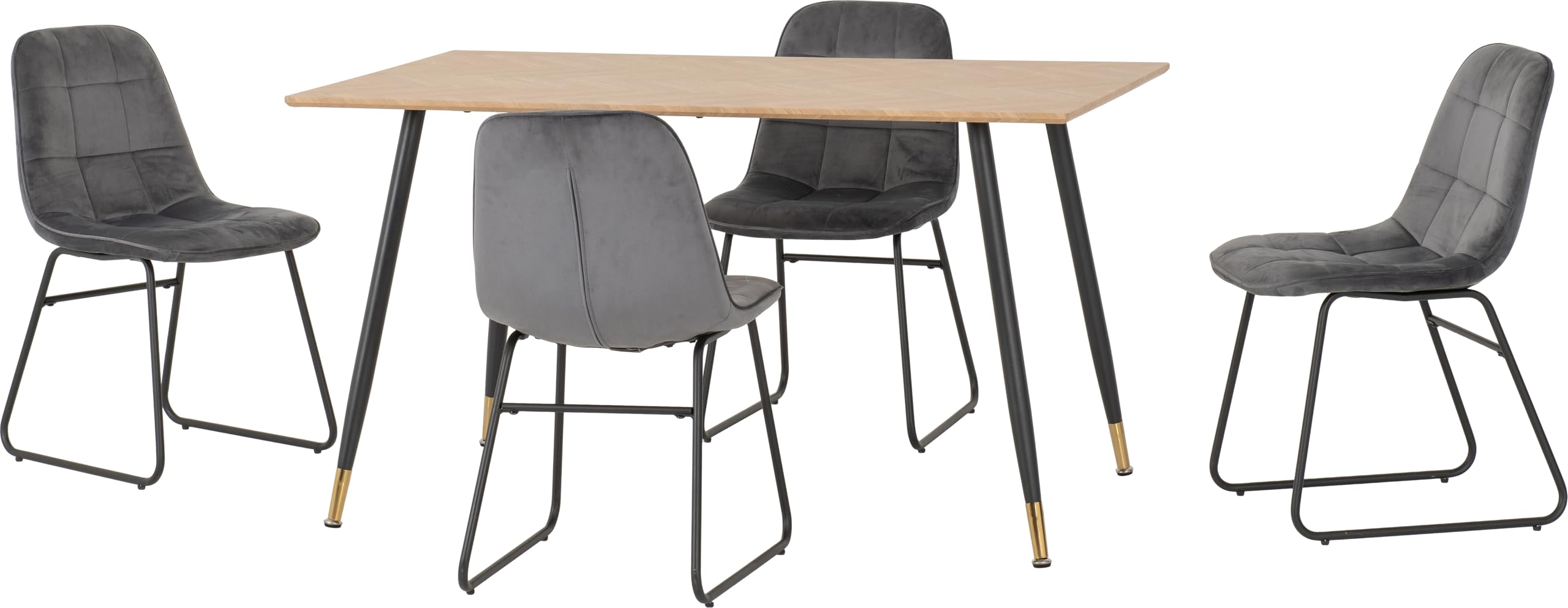 Seconique Hamilton Medium Dining Set with Lukas Chairs in Medium Oak Effect/Black/Grey Velvet