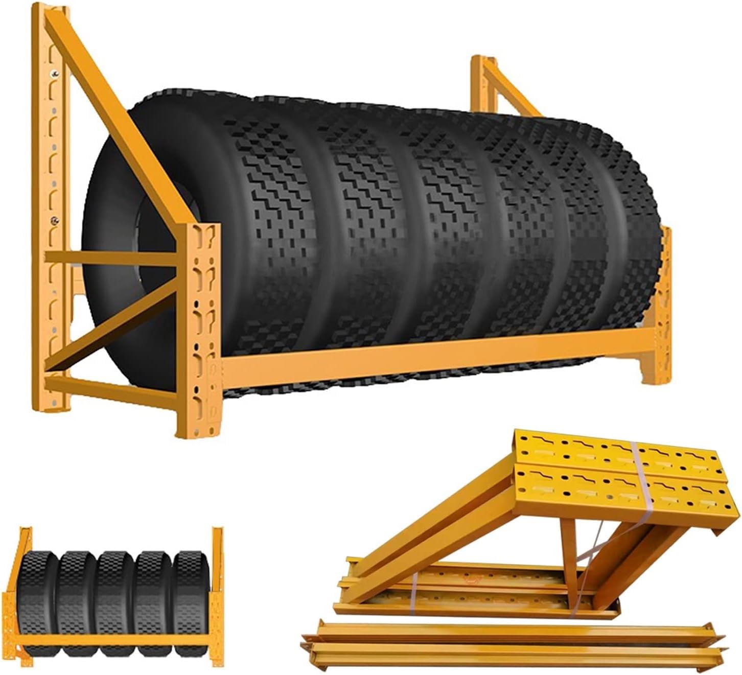 Reifenregal Für Garage, Robustes, Gelbes Metall-Reifenregal Zur Wandmontage, Mehrfach-Reifenregal, Für Ausstellungshalle/Werkstatt/Reparaturwerkstatt, Einfache Montage, L, 150 X 55 Cm (59 X 21,7 Zoll