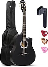 Revel 38 Inch Acoustic Guitar Cutaway Wooden Guitar with High-Gloss Finish, Steel Strings, Smooth Tuning Pegs, Includes Carry Bag, Picks & Sting winder Guitar for Adults.