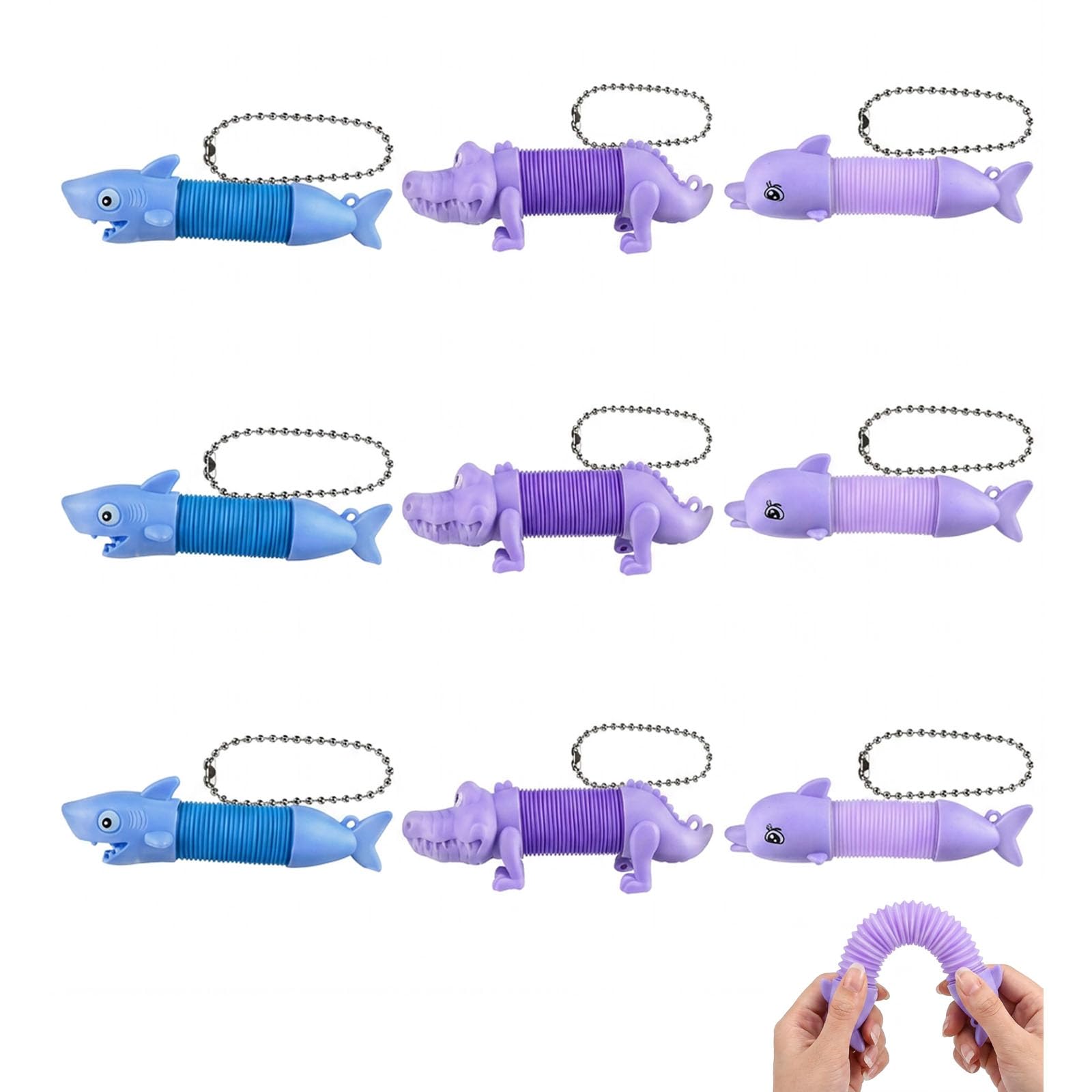 9PCS Tubes Sensory Items, Stretchy Animal Items for Daily Play, Set Includes Shark Crocodile Dolphin Figures with Telescopic Design