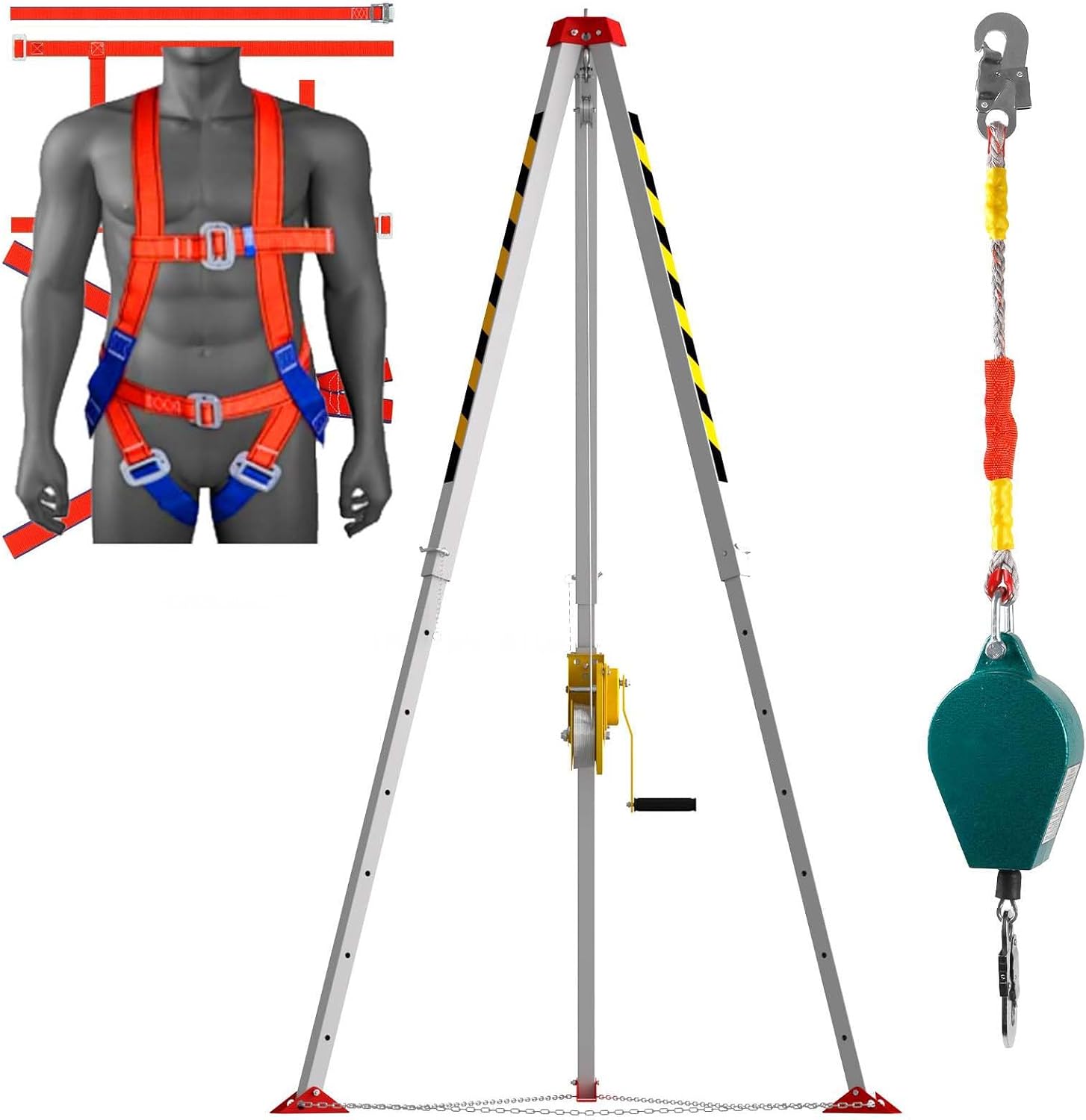 Confined Space Emergency Kit with 2600lbs Winch, Alloy Steel Space Tripod Kit with Adjustment Protection Chain, 1323 Max Lifting Rescue Tripod Kit for Fall Protection
