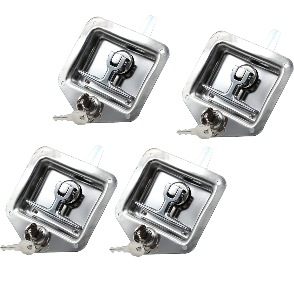 4 Unidades T manija caja de herramientas cerradura, acero inoxidable plegable en forma de T herramientas de bloqueo con 2 llaves para camión remolque caja de herramientas