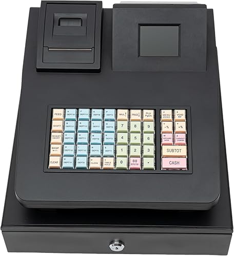 Caja registradora, caja registradora electrónica de 48 llaves con pantalla LED, cajón e impresión térmica, caja de registro rectangular sistema POS