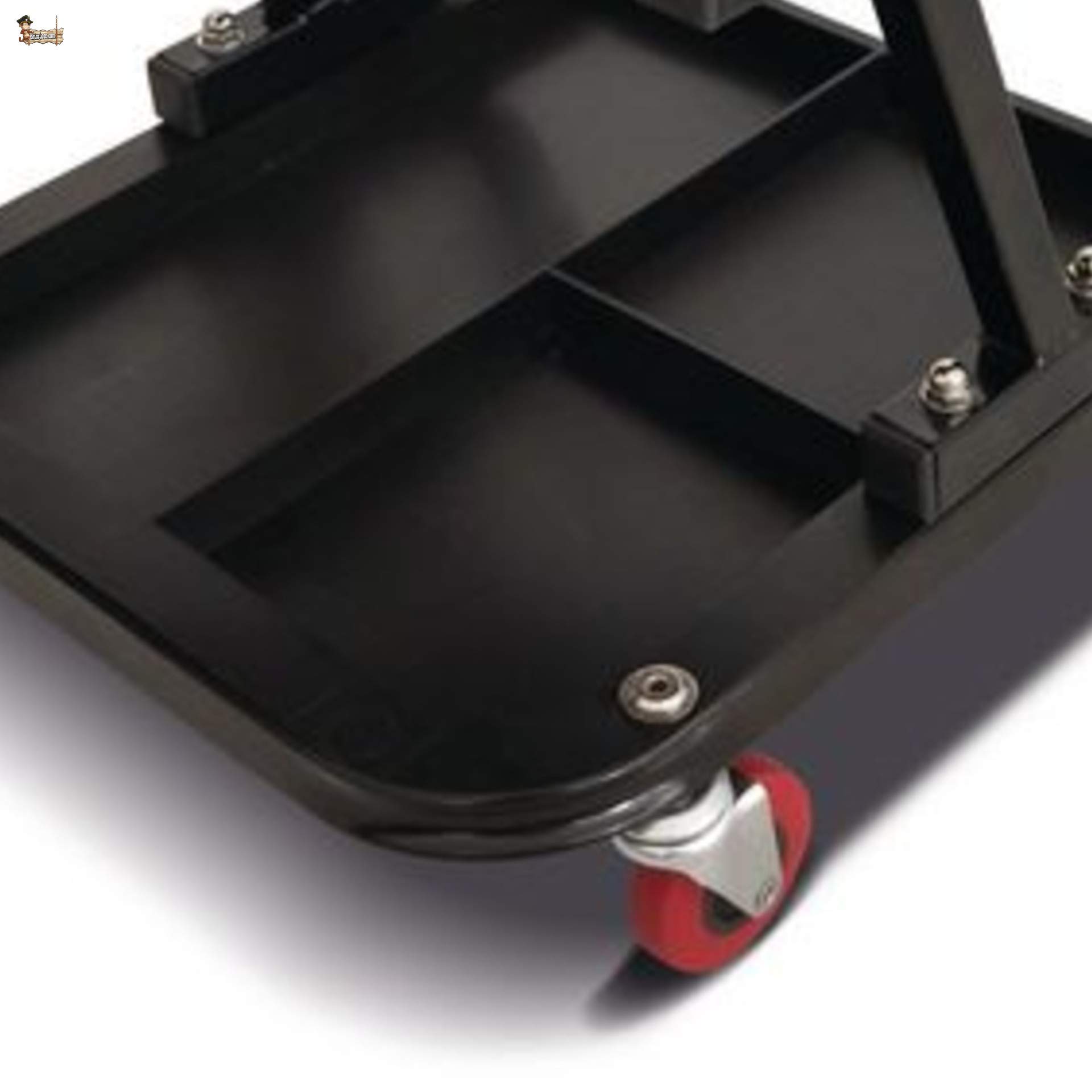 BricoLoco Taburete con Ruedas Taller mecánico. Asiento de Montaje. con Bandeja portaherramientas. Limpiable y Acolchado. Ruedas giratorias. Estructura Acero.