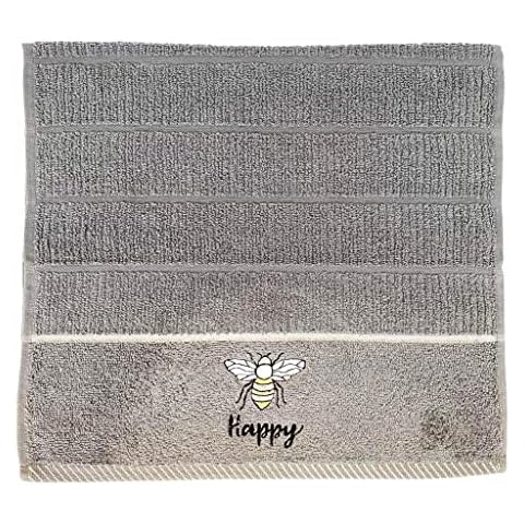 Riggs 100% Cotton 3 Pack 'Bee Happy' Bee Design Kitchen Hand Tea Towels in Charcoal Grey Cover