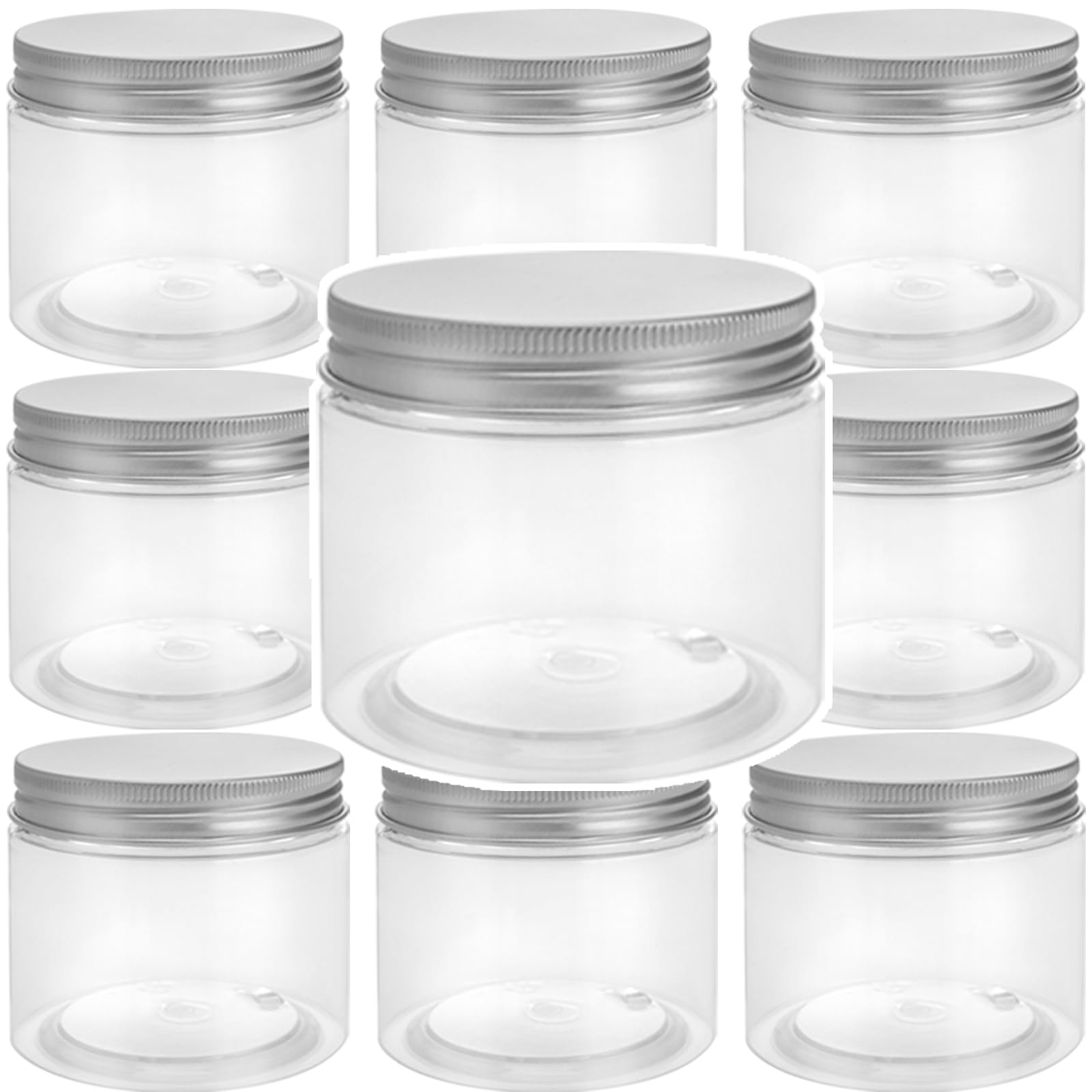 MAKTSAM 30PCS 150 ML Clear Plastic Storage Jars, Refillable and Leakproof Plastic Jars with Silver Aluminum Lids, Slime Containers for Spice, Creams,Lotions