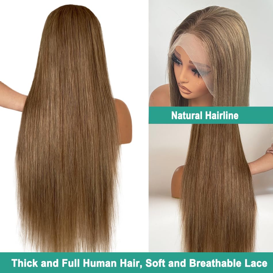 Image of Munx Ombre Highlight 13x6 Lace Front Wigs Human Hair HD Transparent Straight Lace Front Wigs Pre Plucked 180% Density Glueless Colored Honey Blonde Human Hair Wig for Women 24 Inch