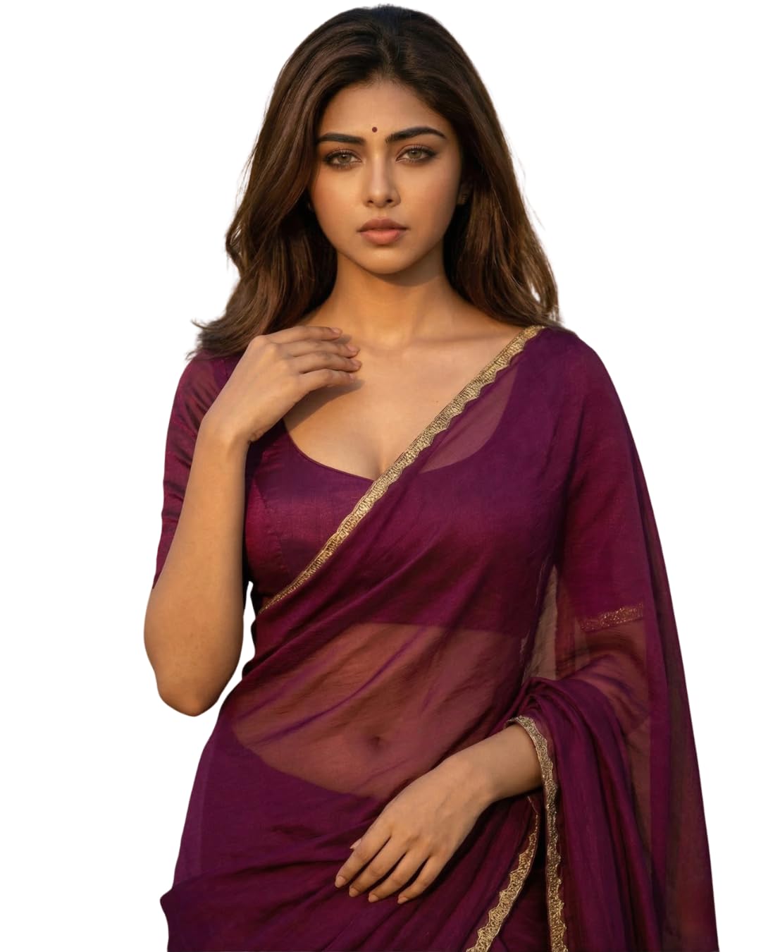 eliterati fashion Women Georgette fabric Border Lace plain saree with unstitched blouse for women-picture-17