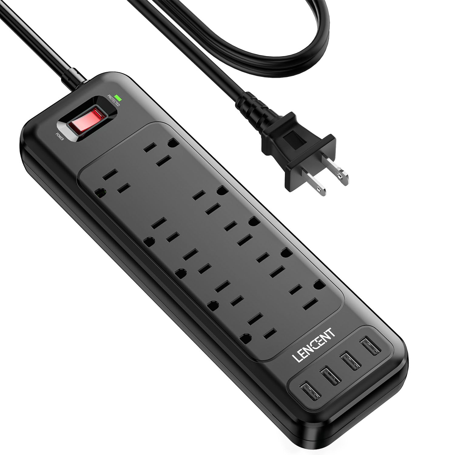 LENCENT 2 Prong Surge Protector Power Strip with USB Ports,Polarized 2 Prong to 3 Prong Outlet Adapter,1700J Surge Protector, 6ft Extension Cord,10 AC Outlets & 4 USB,Non-Grounded Wall Plug Extender