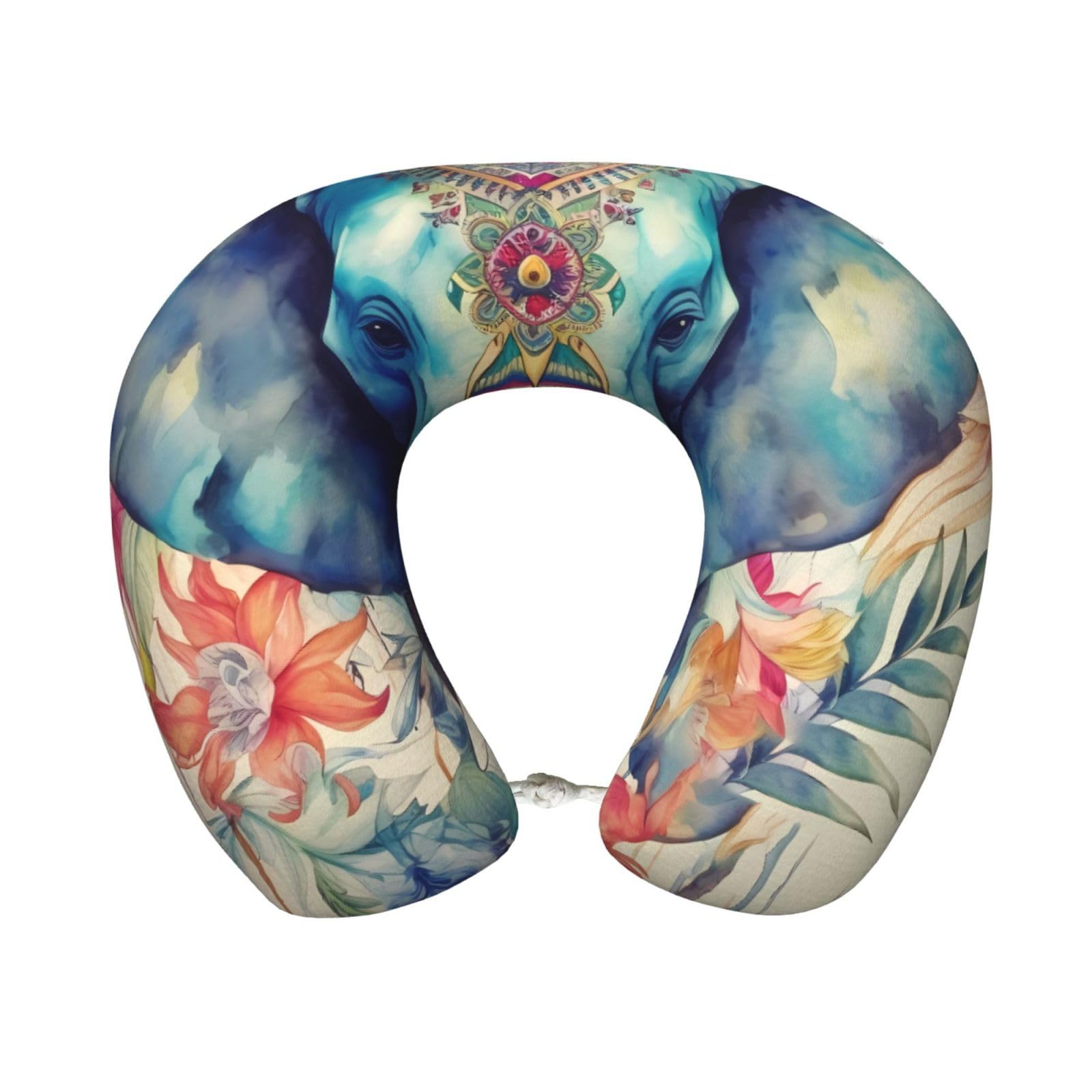 peiyeety Peacock Feathers Elephant Travel Pillow Memory Foam - Comfortable U Shape Neck Pillows for Sleeping, Neck and Head Support Portable Airplane Pillow Adjustable Flight Pillow, Washable Cover