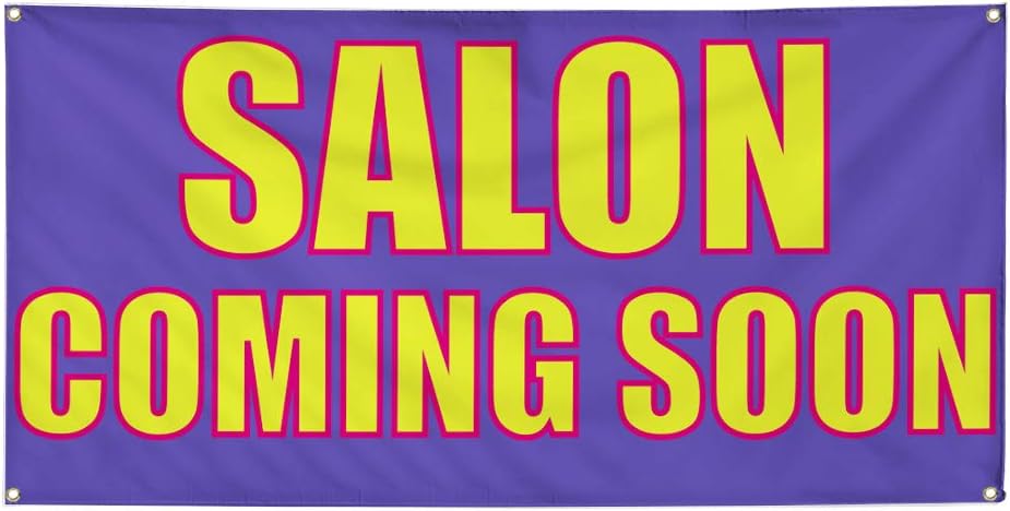 Vinyl Banner Multiple Sizes Salon Coming Soon Advertising Printing Business Outdoor Weatherproof Industrial Yard Signs Blue 4 Grommets 24x36Inches