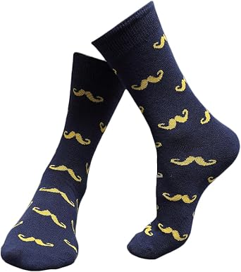 Mens Novelty Socks for Groomsmen Funny Mustache Colorful Crew Dress Wedding