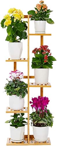 Gar-Life - Estante de bambú para plantas para interiores y exteriores, 6 niveles para 7 macetas con flores, soporte múltiple, estantes de exhibición