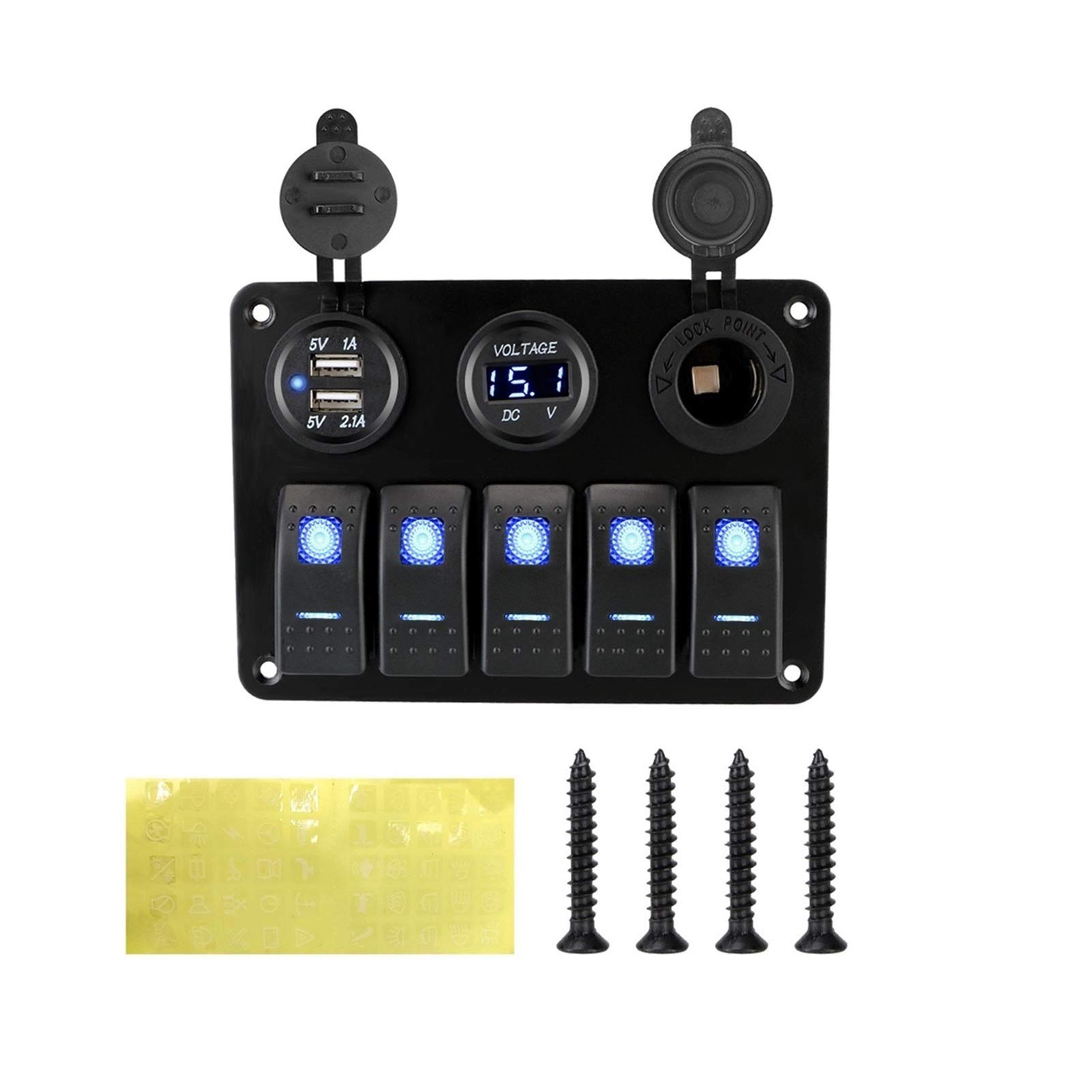 Do gniazda USB z bezpiecznikiem, wodoodporne, podwójne, 12 gniazd 24 V, 5-gniazdowe, panel przełącznika kołyskowego, cyfrowe napięcie