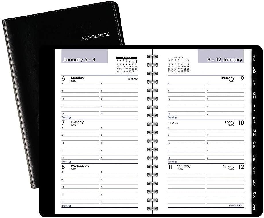 2021 Weekly Appointment Book & Planner by AT-A-GLANCE, 4 x 6-1/2", Pocket Size, Tabbed Telephone/Address Pages, Texture Cover, DayMinder, Black (G2500021)